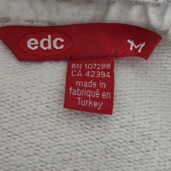 EDC by Esprit Fair Isle Y2K Cowl Neck Hoodie Sweatshirt Gray White M - Picture 11 of 13